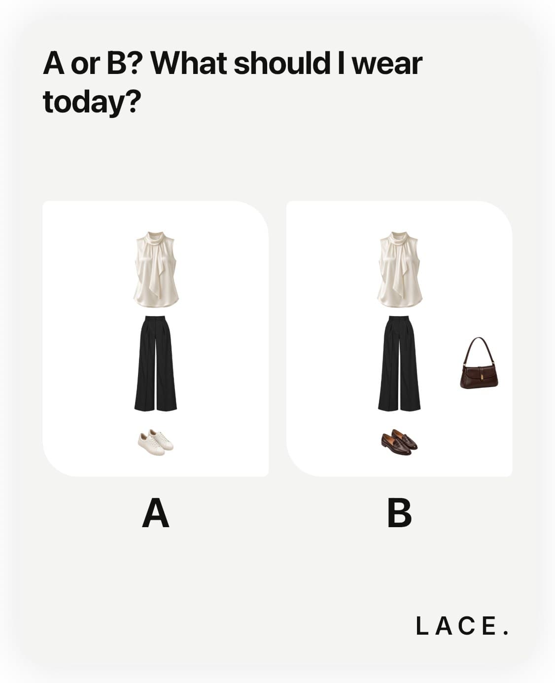 LACE app, A or B card comparing two looks