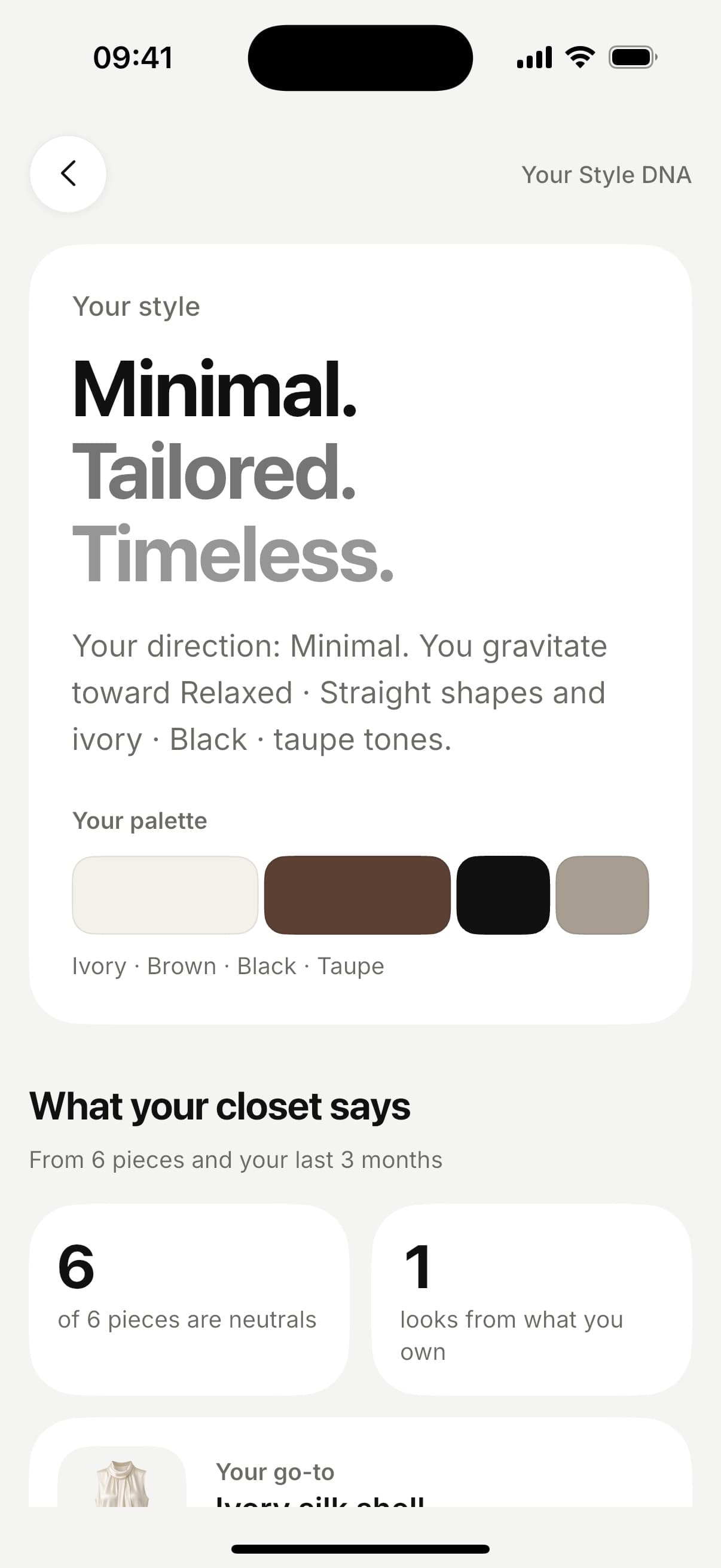 LACE app, Style DNA: minimal, tailored, timeless