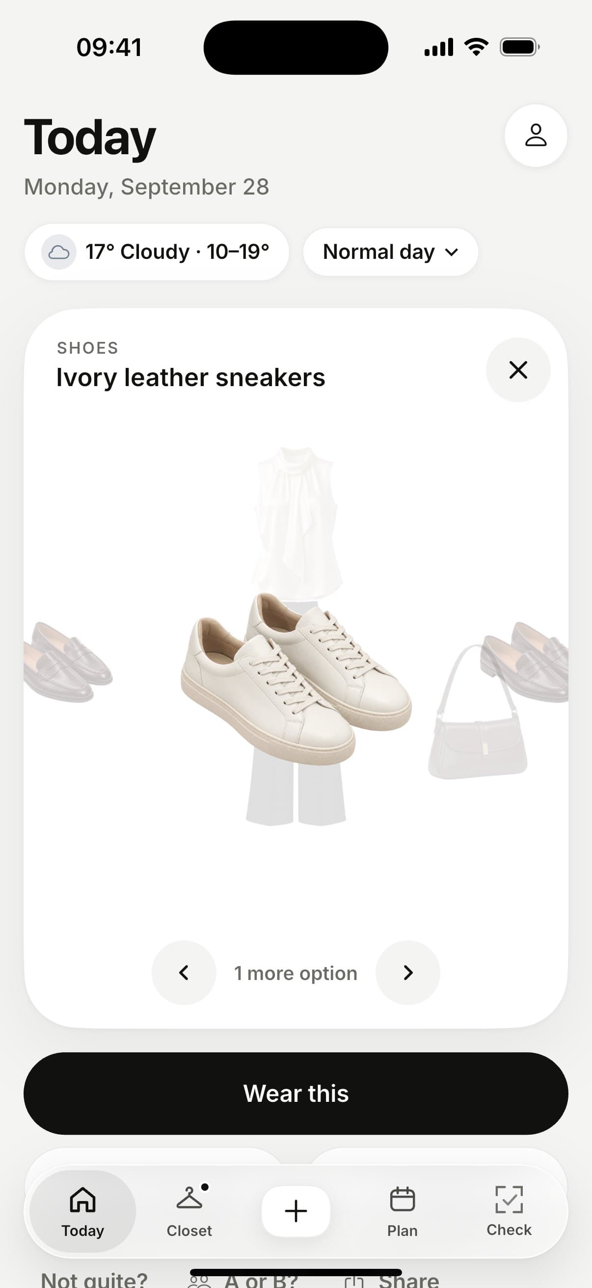 LACE app, editing the shoes of today's look with one more option to swipe to
